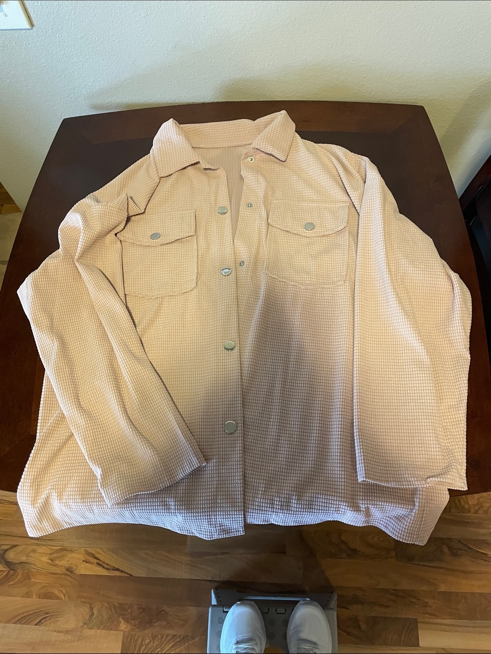 Women's Light Pink Waffle Button-Up Shacket